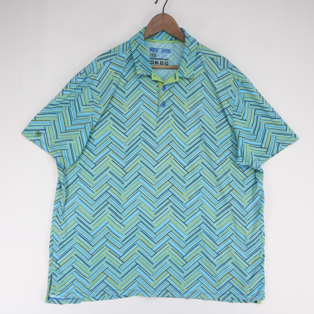 IBKUL Polo Shirt Mens XXL Blue Geometric Icefil UPF 50 Golf Short Sleeve
